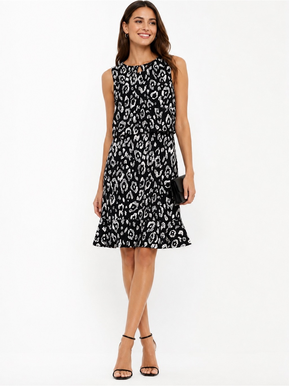 Banana Republic Black White Abstract Print Cutout Midi Dress Size 4